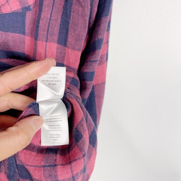 Rails XS Blue Pink Charli Maroon Navy Plaid Button Down Shirt Long Sleeve Linen - Picture 6 of 8